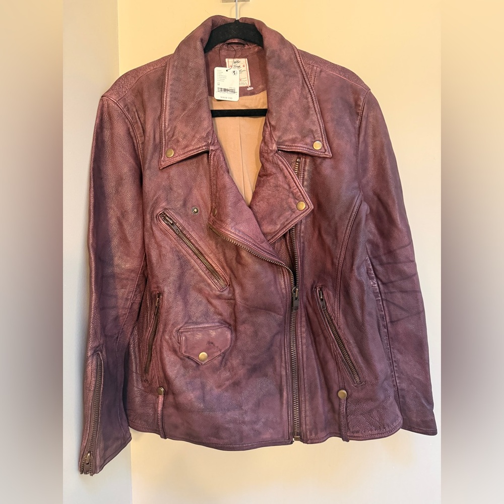 NWT We the Free Jealousy leather moto jacket burgundy medium - Picture 8 of 8